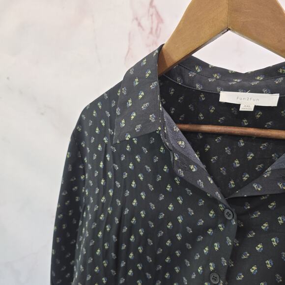 Modcloth Tops - ModCloth Shirt Womens 2X XXL Black Button Up Blouse Ditzy Floral Mod Cloth